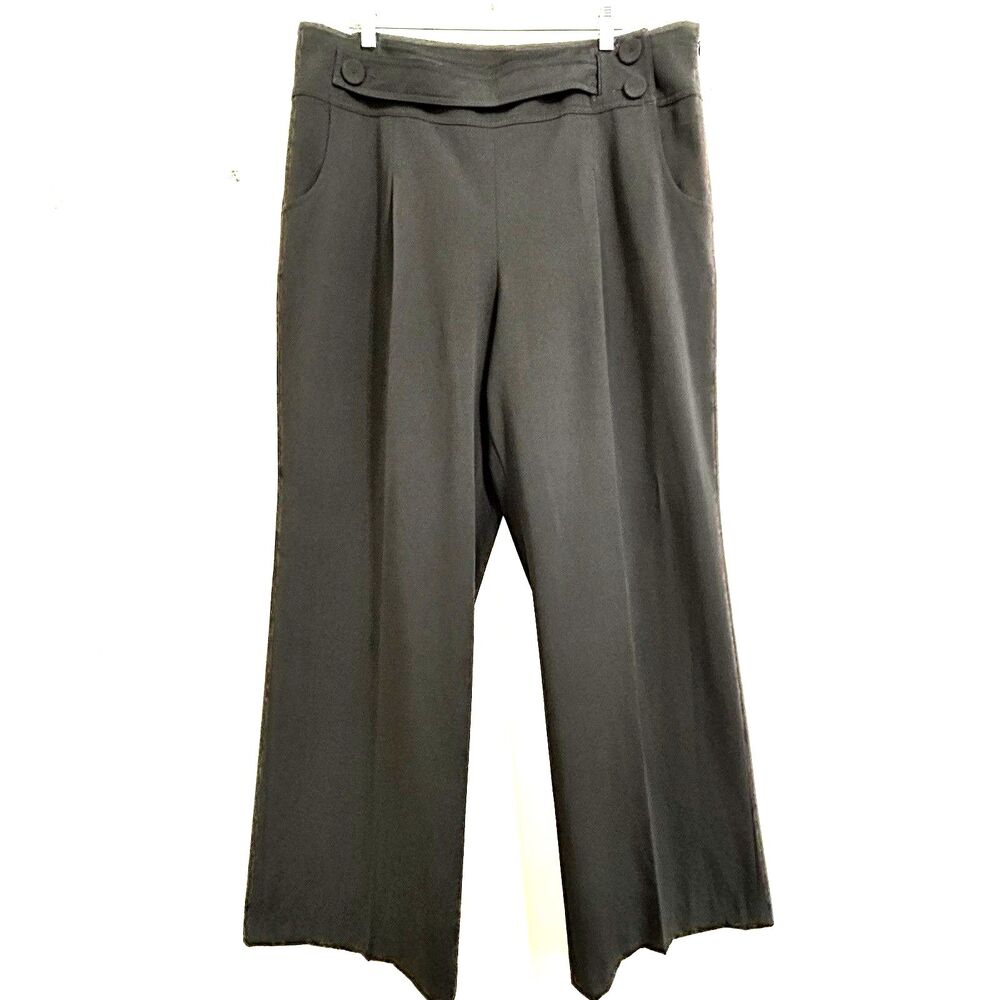 KASPER Women’s Black Wide Leg Dress Pants Size 16 Office Wear Side Zip Pockets
